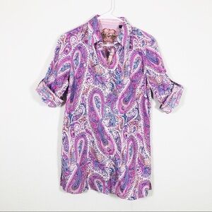 🔥 Robert Graham pink and blue paisley cotton top Medium